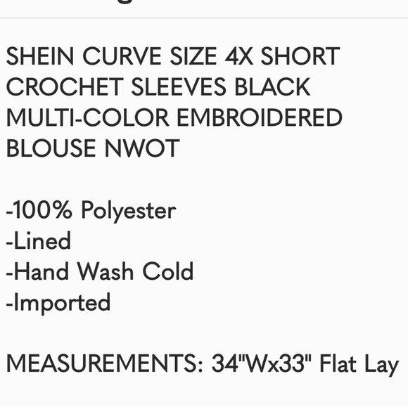 Shein curve Plus Size 4X Black embroidered blouse top shirt crochet - Picture 8 of 8